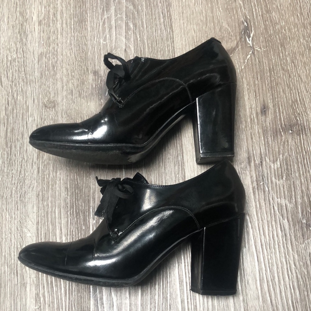 Robert Clergerie Patent Leather Oxford Lace-up Shoe Block Heel - Picture 4 of 12